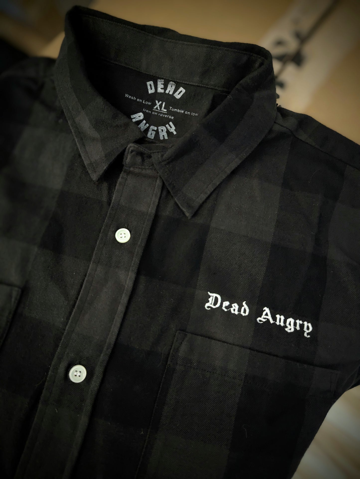 GREY AND BLACK EMBROIDERED CHECK SHIRT