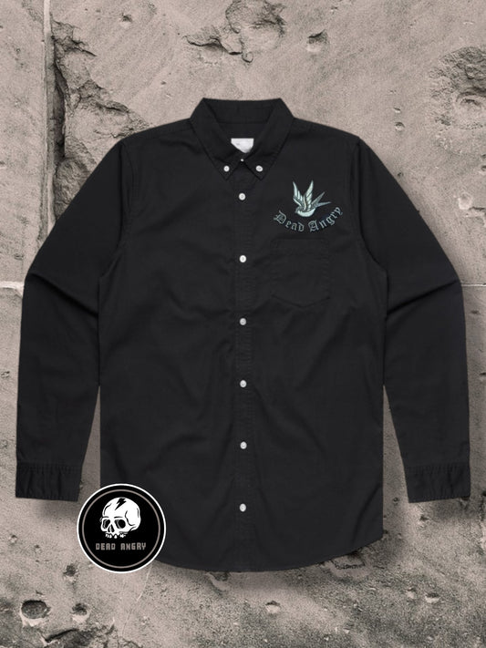 BLACK DENIM EMBROIDERED SHIRT