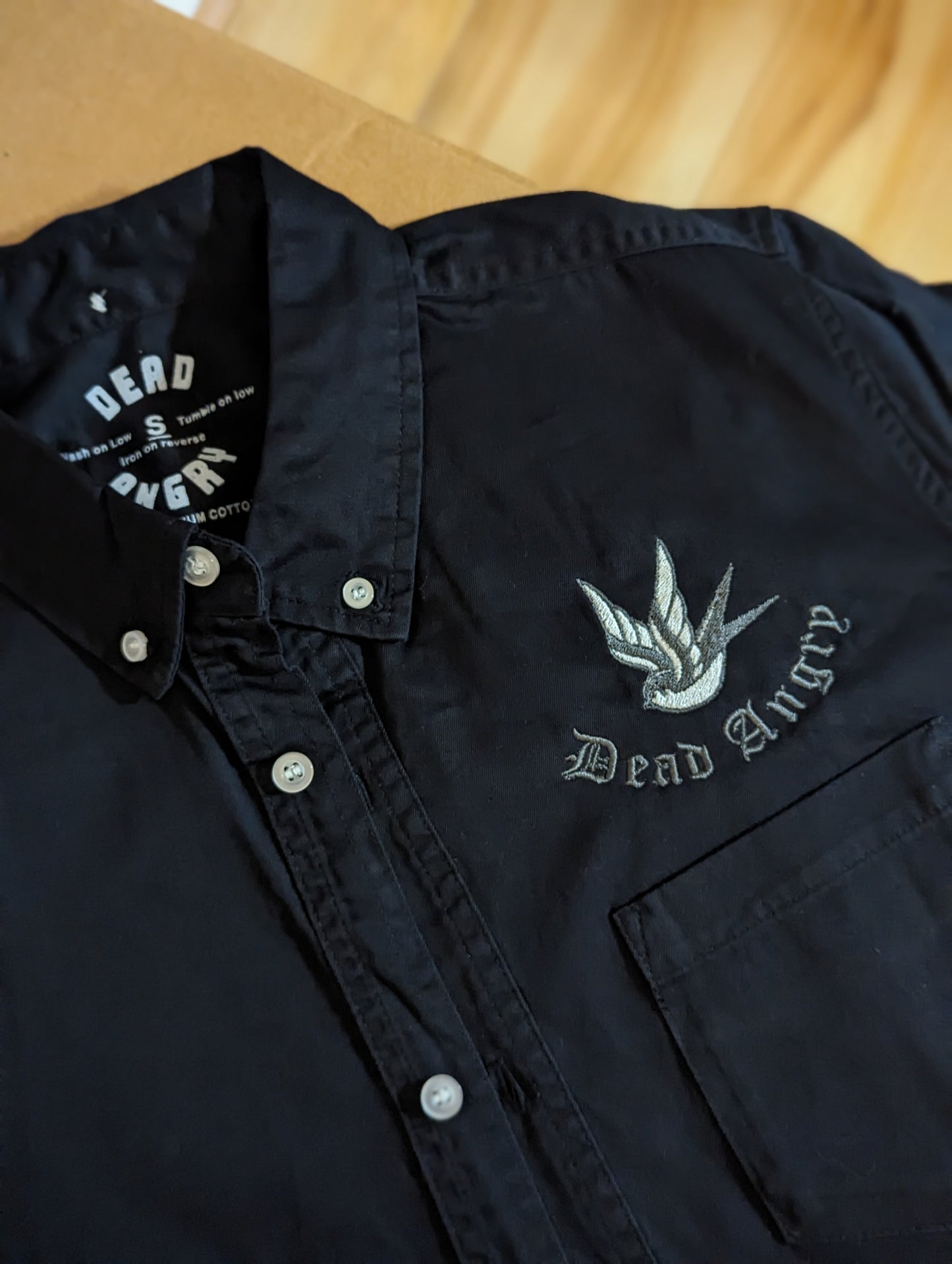 BLACK DENIM EMBROIDERED SHIRT