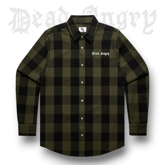 GREEN AND BLACK EMBROIDERED CHECK SHIRT