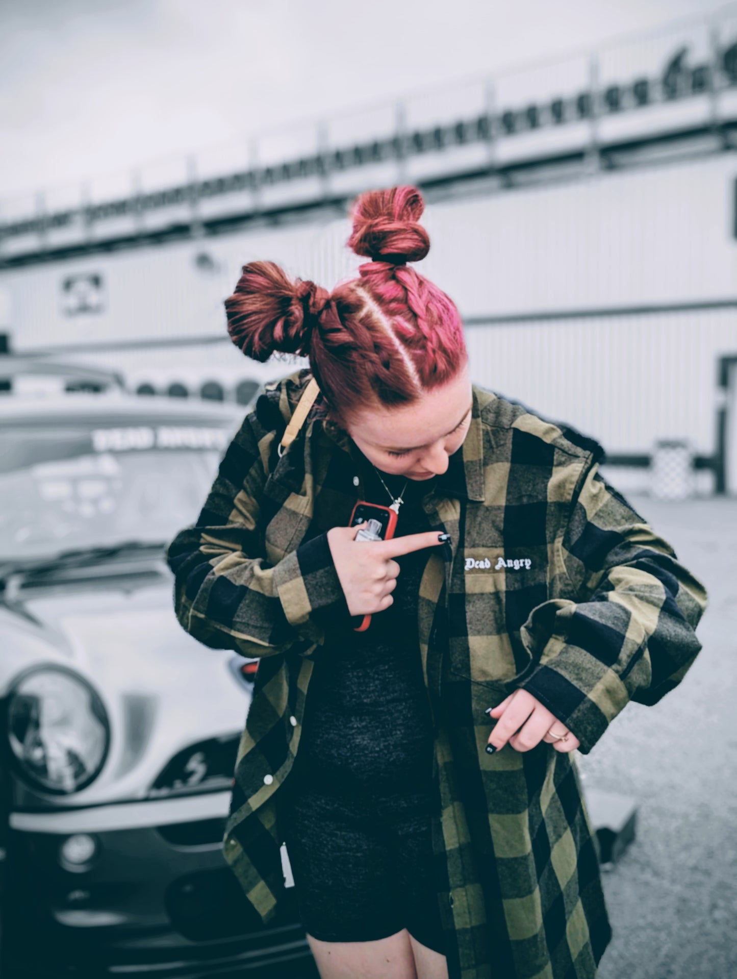 GREEN AND BLACK EMBROIDERED CHECK SHIRT